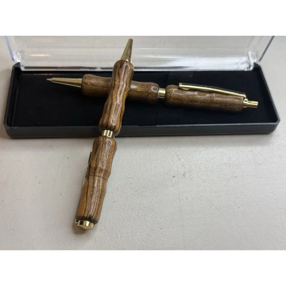 Handmade Bocote Wood Pen & Mechanical Pencil Set Gold Trim Fits Cross Refill